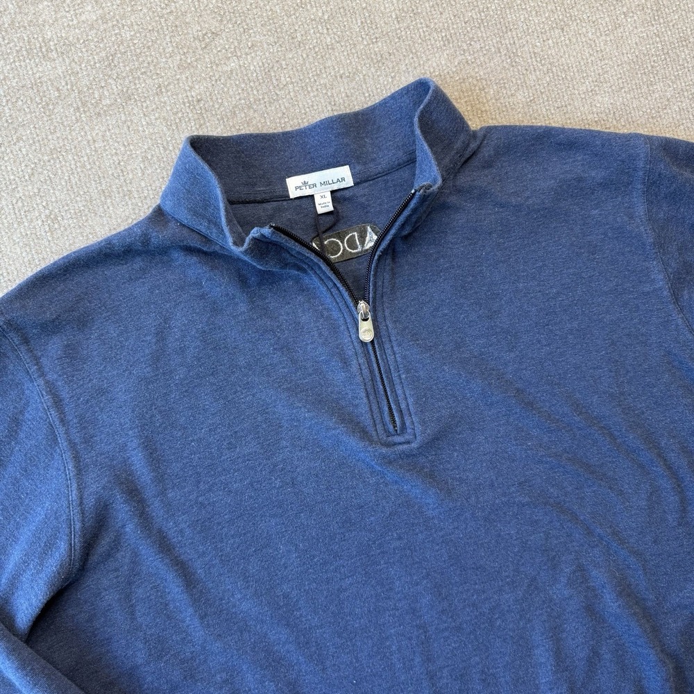 Peter Millar Sweater Mens XL Blue Quarter Zip Pullover Mock Neck Golf Knit